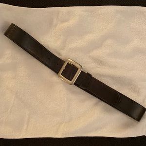 black leather belt with silver square buckle size medium